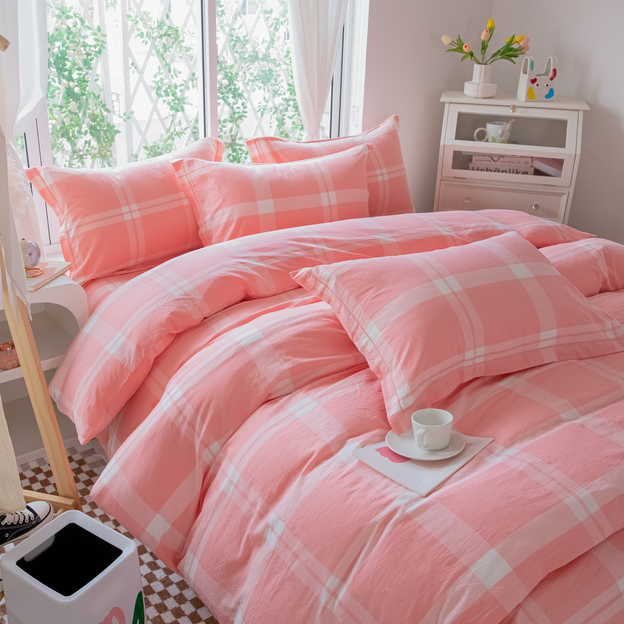 91家纺网 家纺一手货源 找家纺 木易家居 2026新款100%全棉纯棉加厚四件套（礼盒包装）（提供买家秀）玫瑰之约粉