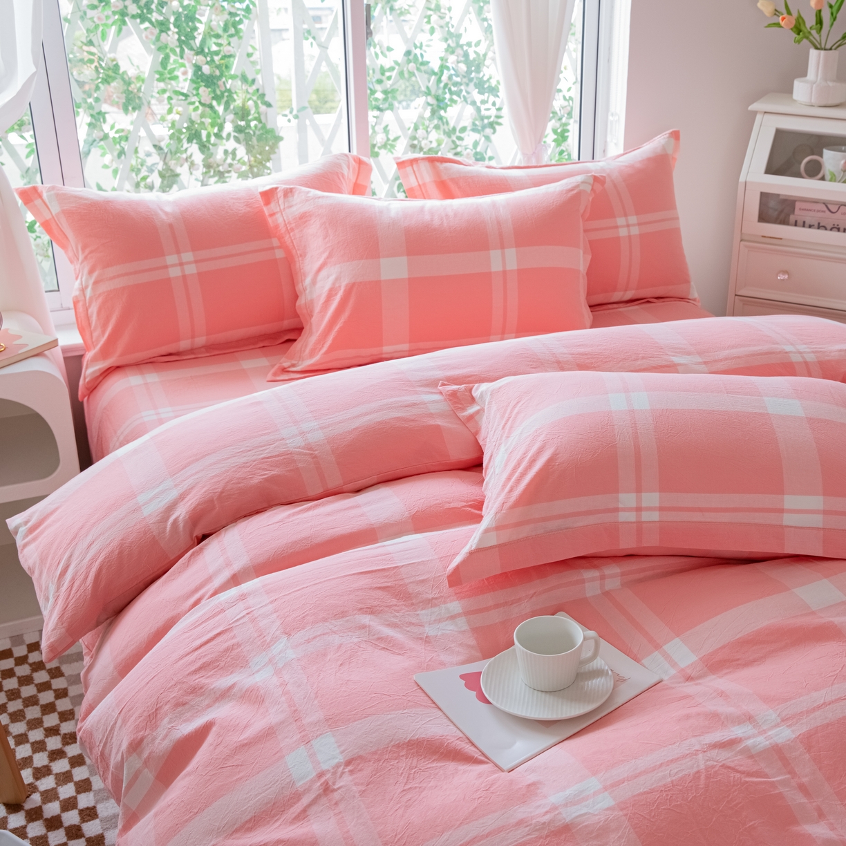 91家纺网 家纺一手货源 找家纺 木易家居 2026新款100%全棉纯棉加厚四件套（礼盒包装）（提供买家秀）玫瑰之约粉