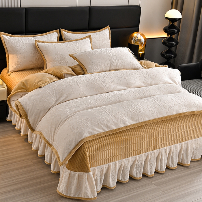 91家纺网 家纺一手货源 找家纺 星窝家纺 2025新款雕花绒床盖四件套 控价标准139（直播拼多多淘宝）灵动奶白+咖