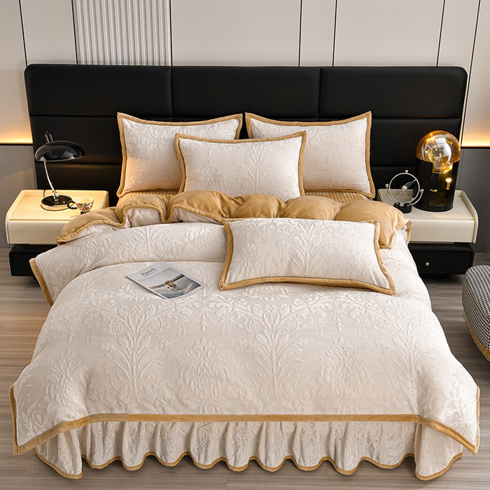 91家纺网 家纺一手货源 找家纺 星窝家纺 2025新款雕花绒床盖四件套 控价标准139（直播拼多多淘宝）灵动奶白+咖