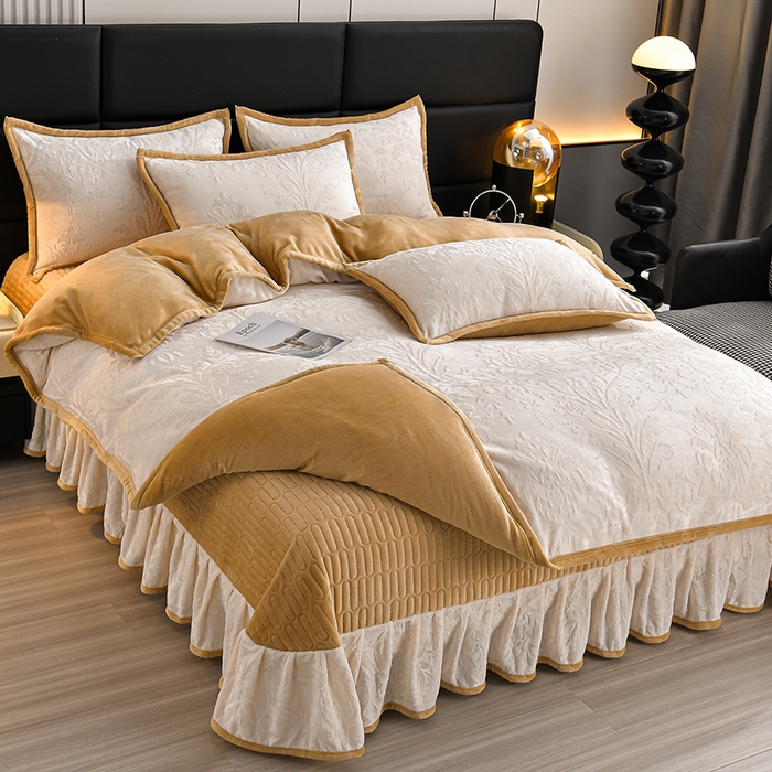 91家纺网 家纺一手货源 找家纺 星窝家纺 2025新款雕花绒床盖四件套 控价标准139（直播拼多多淘宝）灵动奶白+咖