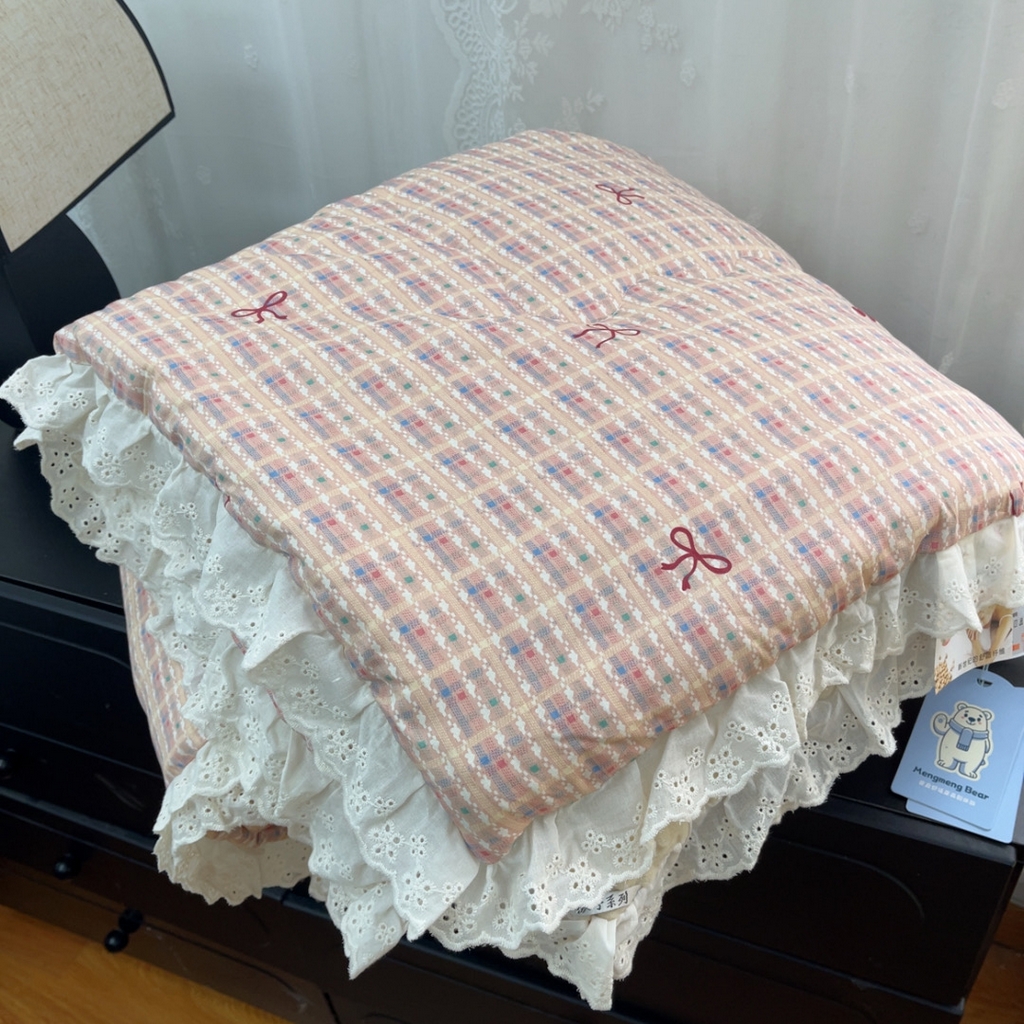 暖居 2025新款纯棉花边款春秋豆豆被四季通用 时尚小香