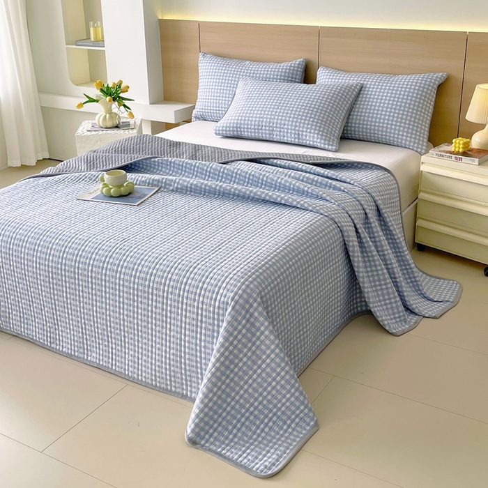 91家纺网 家纺一手货源 找家纺 春皖家纺 2025新款A类棉加绒多功能床盖 慕心蓝