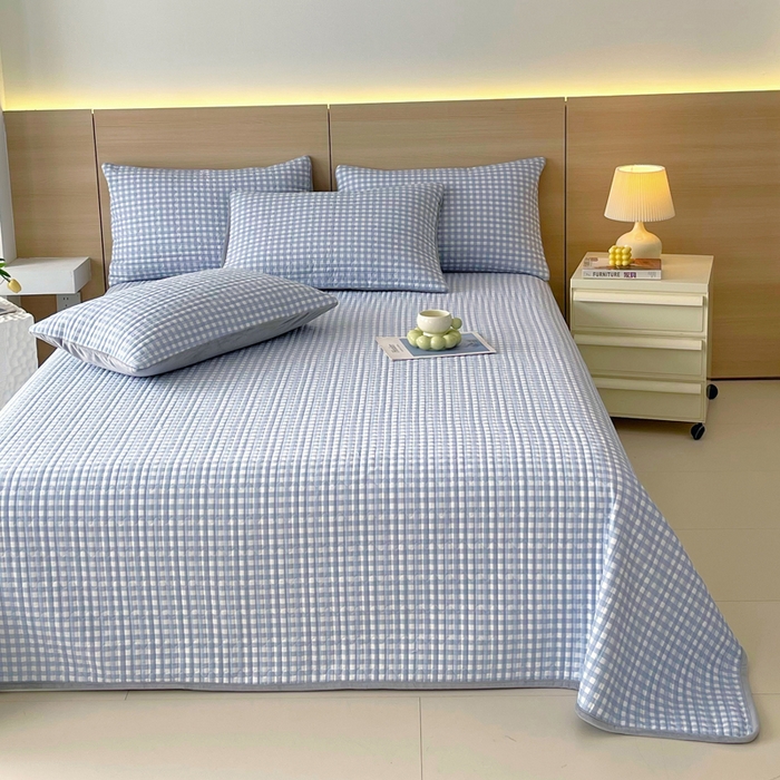 91家纺网 家纺一手货源 找家纺 春皖家纺 2025新款A类棉加绒多功能床盖 慕心蓝