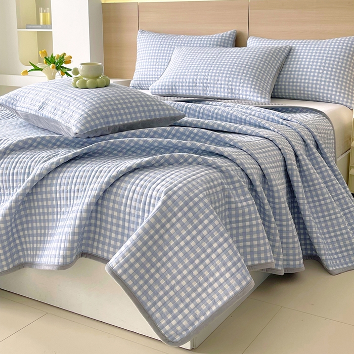 91家纺网 家纺一手货源 找家纺 春皖家纺 2025新款A类棉加绒多功能床盖 慕心蓝