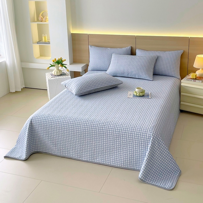 91家纺网 家纺一手货源 找家纺 春皖家纺 2025新款A类棉加绒多功能床盖 慕心蓝