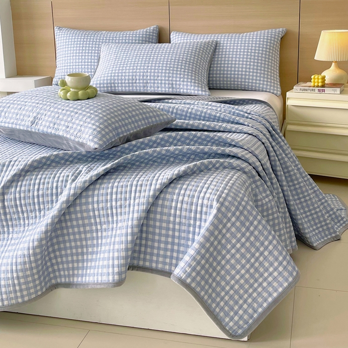 91家纺网 家纺一手货源 找家纺 春皖家纺 2025新款A类棉加绒多功能床盖 慕心蓝