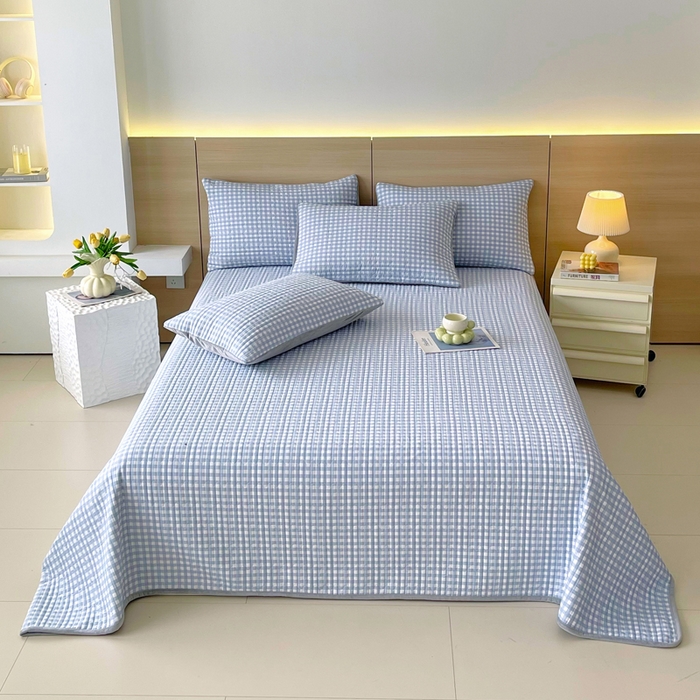 春皖家纺 2025新款A类棉加绒多功能床盖 慕心蓝