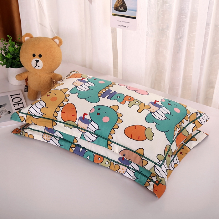 91家纺网 家纺一手货源 找家纺 明星枕业 2025新款60s长绒棉全棉儿童荞麦枕头幼儿园宝宝全荞麦壳枕芯枕套可拆洗 吃货小恐龙