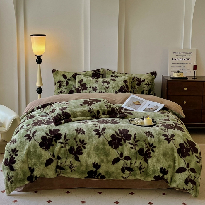 91家纺网 家纺一手货源 找家纺 （总）梦莱斯 2025新款亲肤舒适兔毛印花牛奶绒保暖四件套一美拉德系