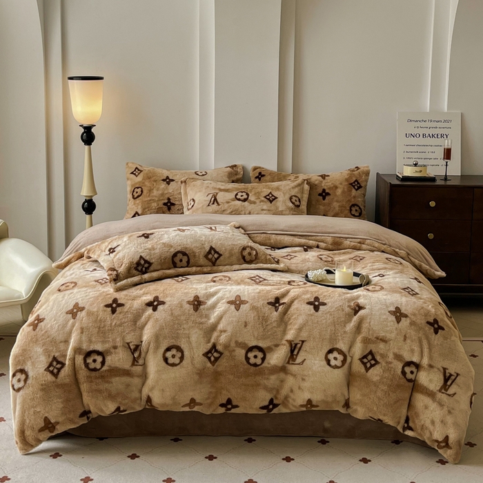 91家纺网 家纺一手货源 找家纺 （总）梦莱斯 2025新款亲肤舒适兔毛印花牛奶绒保暖四件套一美拉德系