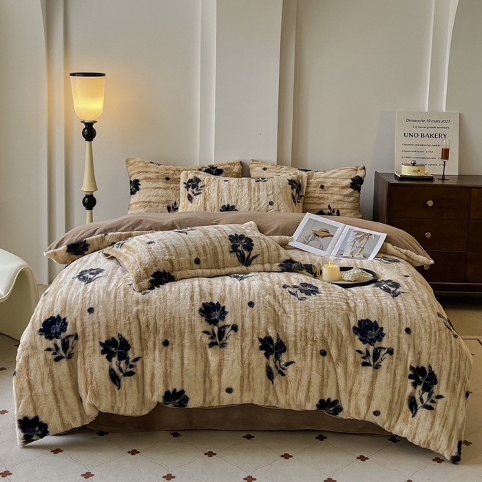 91家纺网 家纺一手货源 找家纺 （总）梦莱斯 2025新款亲肤舒适兔毛印花牛奶绒保暖四件套一美拉德系