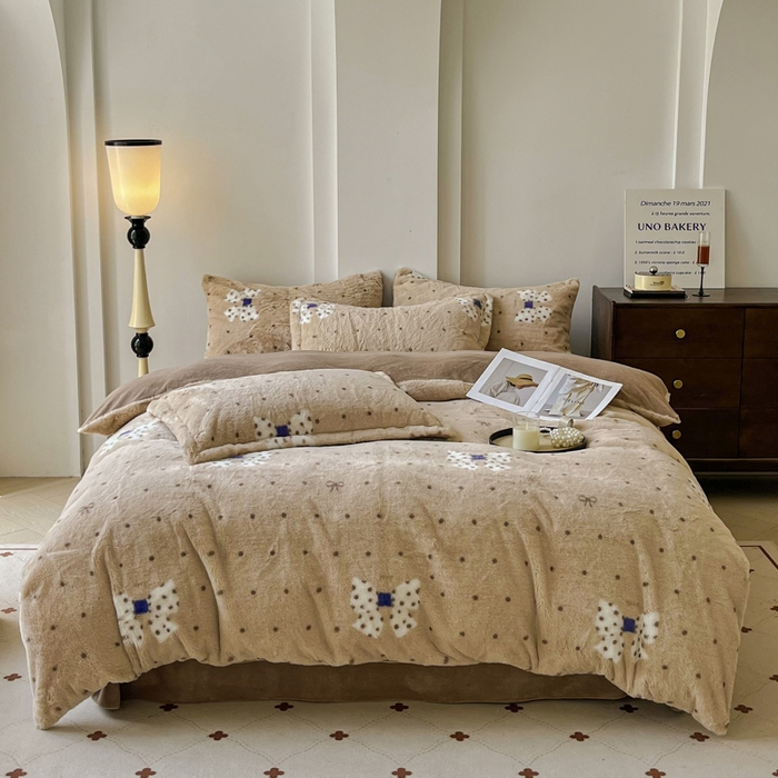 91家纺网 家纺一手货源 找家纺 （总）梦莱斯 2025新款亲肤舒适兔毛印花牛奶绒保暖四件套一美拉德系