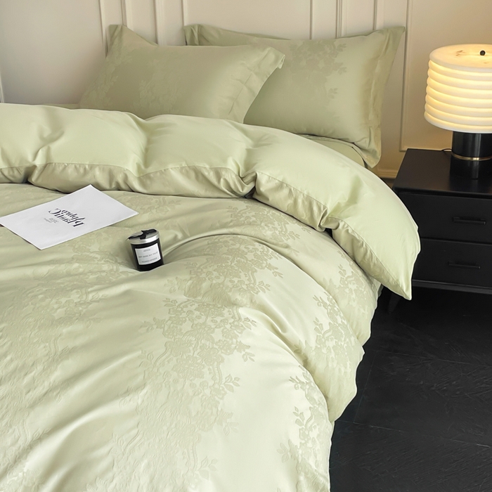 91家纺网 家纺一手货源 找家纺 云锦家居 2025新款秋冬50双股磨毛提花四件套 繁花-嫩青