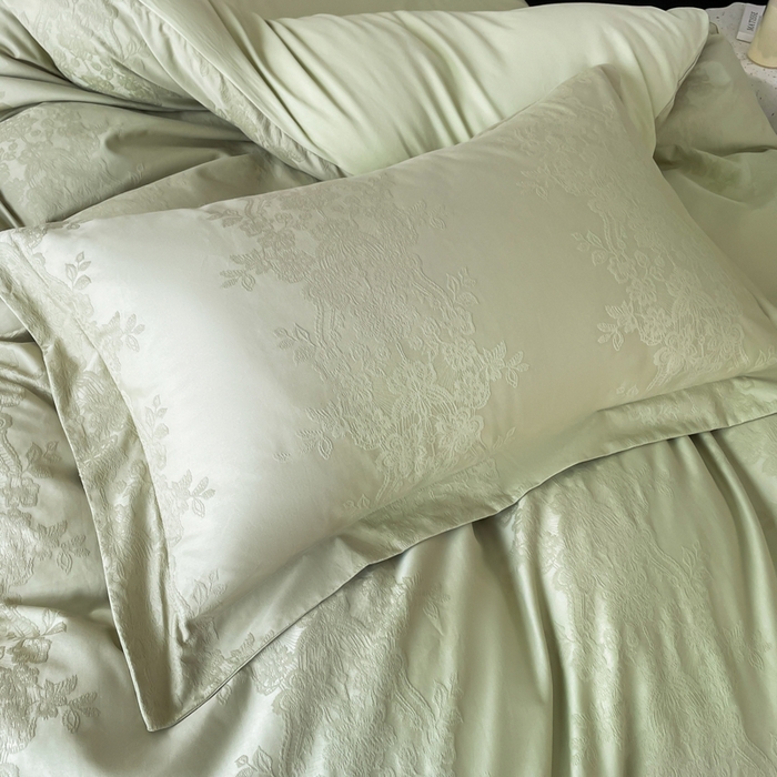 91家纺网 家纺一手货源 找家纺 云锦家居 2025新款秋冬50双股磨毛提花四件套 繁花-嫩青