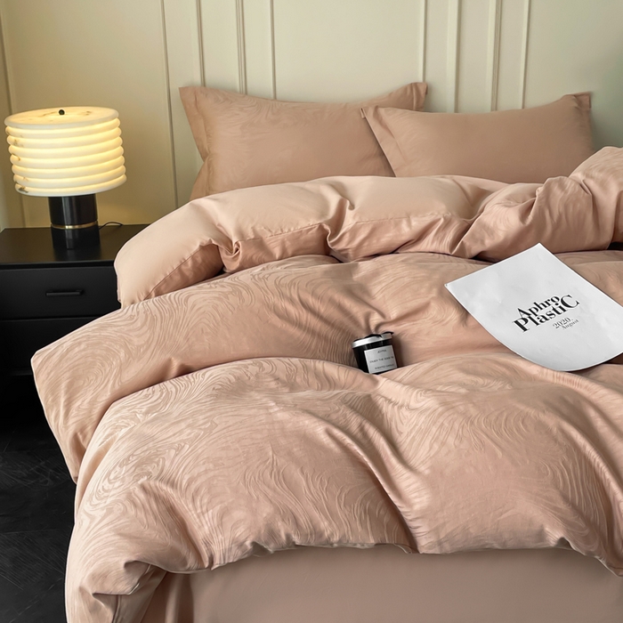 91家纺网 家纺一手货源 找家纺 云锦家居 2025新款秋冬50双股磨毛提花四件套 静水-粉玉