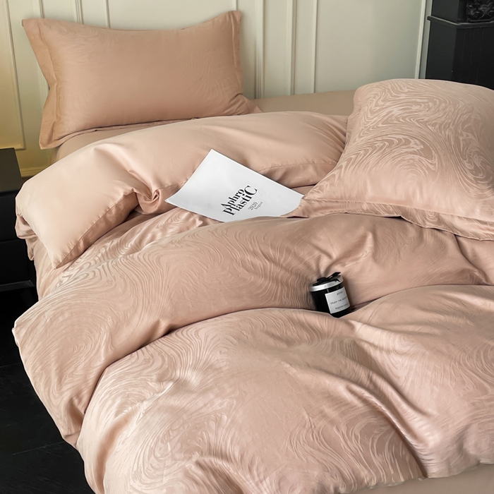 91家纺网 家纺一手货源 找家纺 云锦家居 2025新款秋冬50双股磨毛提花四件套 静水-粉玉