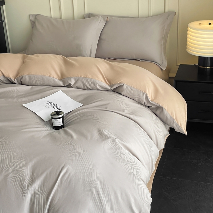 91家纺网 家纺一手货源 找家纺 云锦家居 2025新款秋冬50双股磨毛提花四件套 静水-咖灰