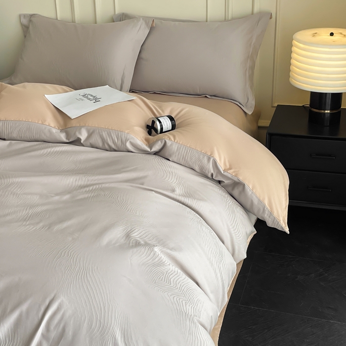 91家纺网 家纺一手货源 找家纺 云锦家居 2025新款秋冬50双股磨毛提花四件套 静水-咖灰