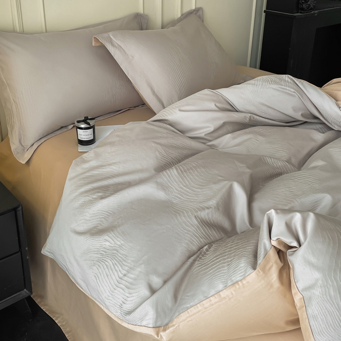 91家纺网 家纺一手货源 找家纺 云锦家居 2025新款秋冬50双股磨毛提花四件套 静水-咖灰