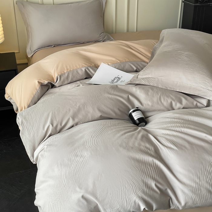 91家纺网 家纺一手货源 找家纺 云锦家居 2025新款秋冬50双股磨毛提花四件套 静水-咖灰