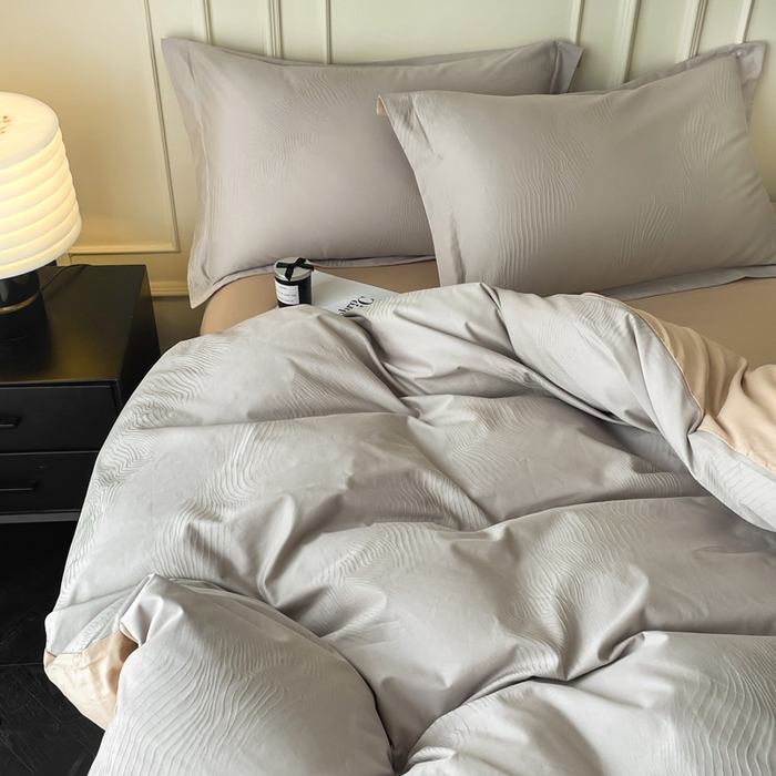 91家纺网 家纺一手货源 找家纺 云锦家居 2025新款秋冬50双股磨毛提花四件套 静水-咖灰