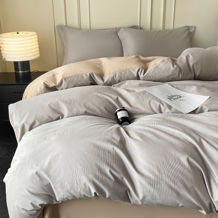 91家纺网 家纺一手货源 找家纺 云锦家居 2025新款秋冬50双股磨毛提花四件套 静水-咖灰