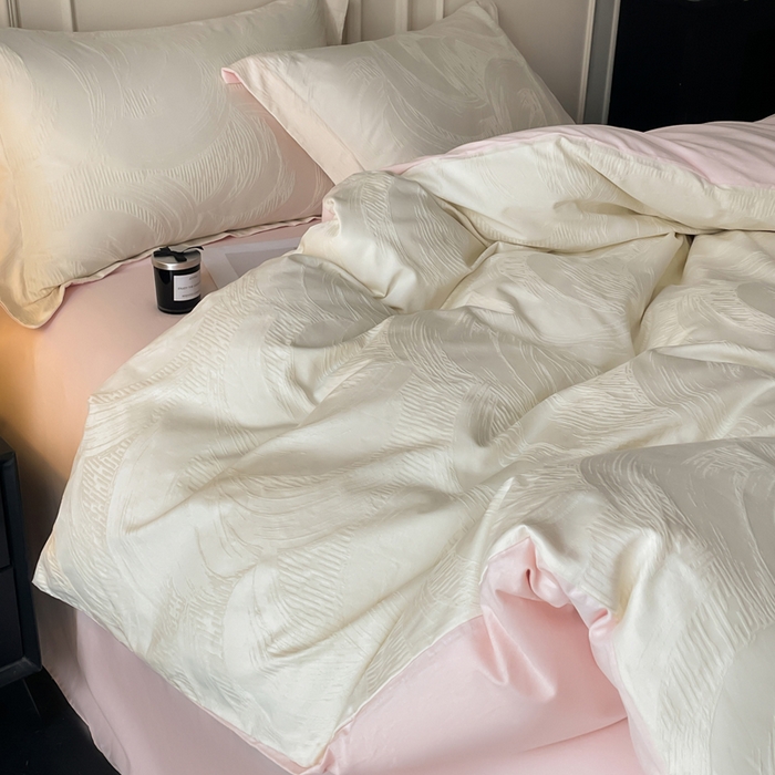 91家纺网 家纺一手货源 找家纺 云锦家居 2025新款秋冬50双股磨毛提花四件套 雅韵-粉白