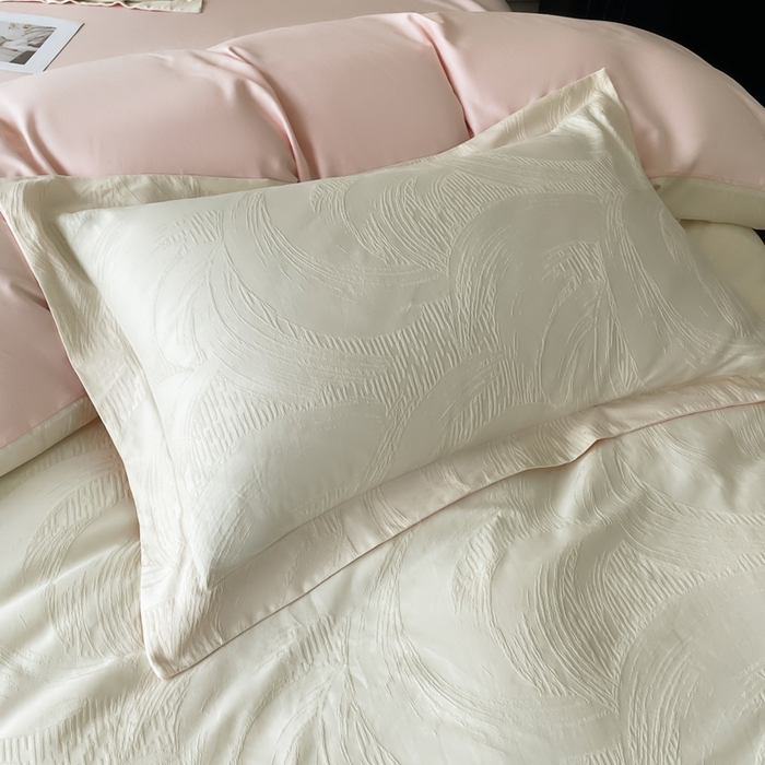 91家纺网 家纺一手货源 找家纺 云锦家居 2025新款秋冬50双股磨毛提花四件套 雅韵-粉白