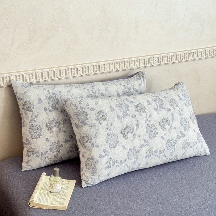 91家纺网 家纺一手货源 找家纺 佑佳家纺 2025新款复古印花亚麻双层纱花边被套枕套三件套 忆江南