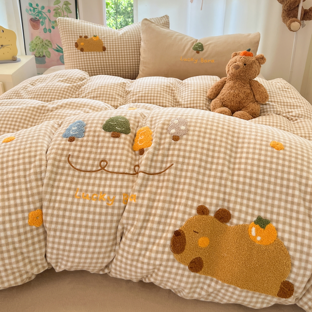 91家纺网 家纺一手货源 找家纺 （总）如一 2025新款卡通毛巾绣系列牛奶绒四件套