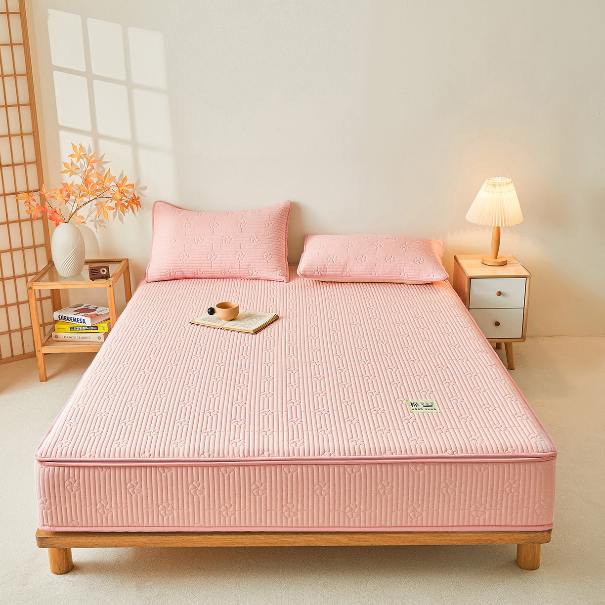 91家纺网 家纺一手货源 找家纺 伊人坊 2025新款全棉水洗棉六面全包床笠床垫保护套拉链床笠 小幸运-香玉