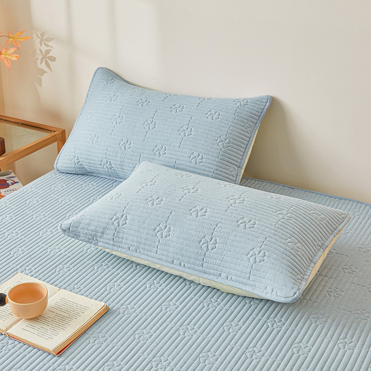 91家纺网 家纺一手货源 找家纺 伊人坊 2025新款全棉水洗棉六面全包床笠床垫保护套拉链床笠 小幸运-雾蓝