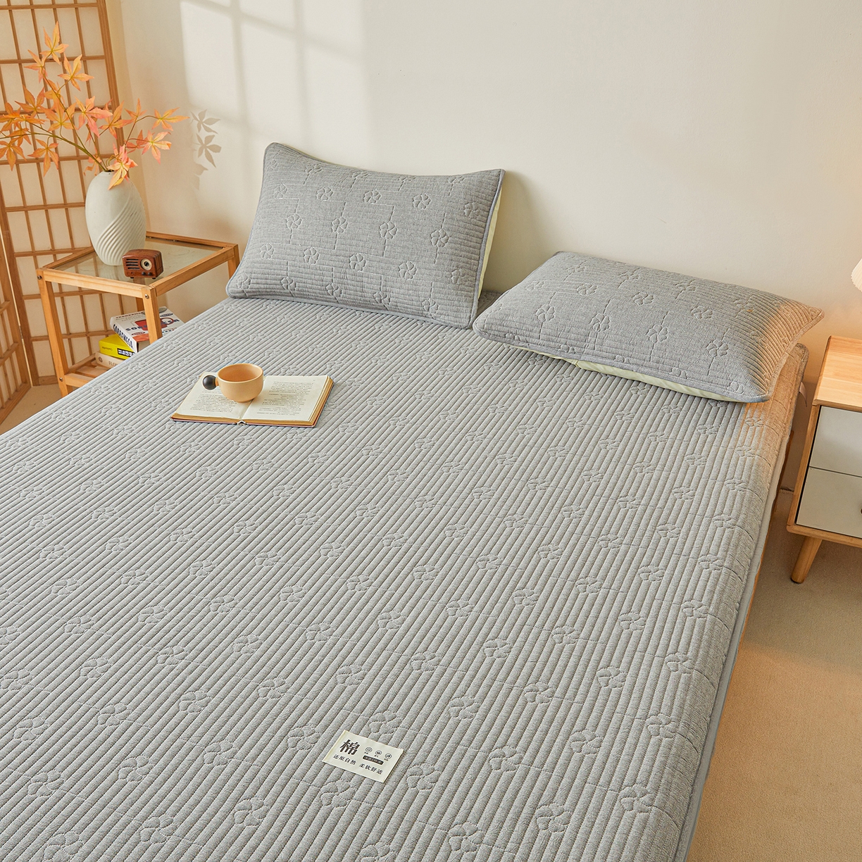 91家纺网 家纺一手货源 找家纺 伊人坊 2025新款全棉水洗棉六面全包床笠床垫保护套拉链床笠 小幸运-星灰