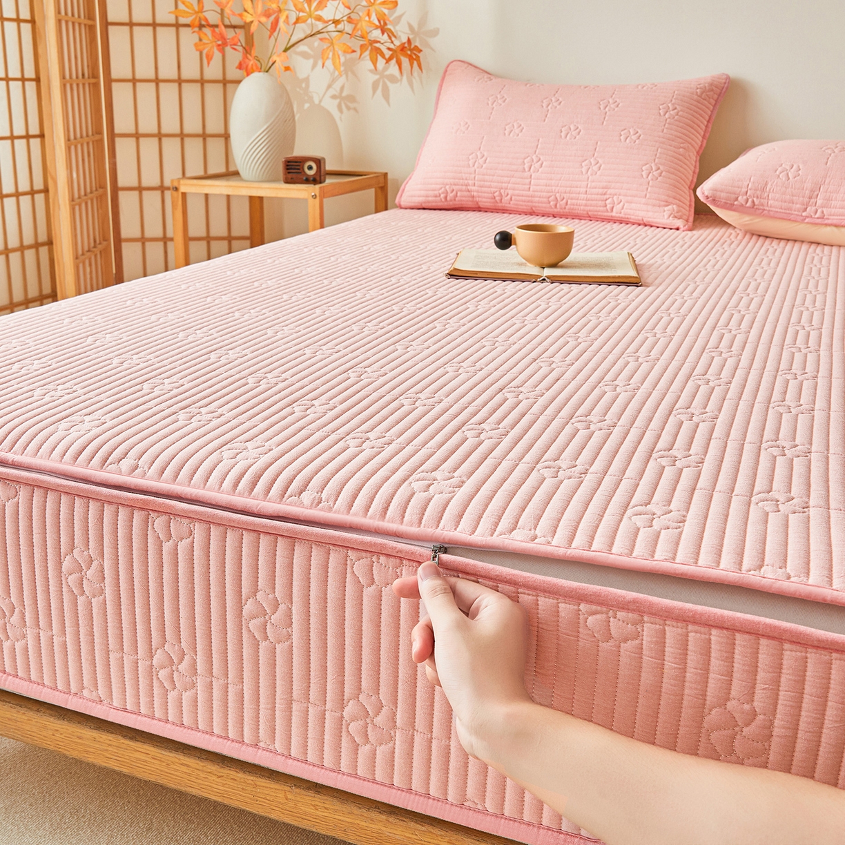 91家纺网 家纺一手货源 找家纺 （总）伊人坊 2025新款全棉水洗棉六面全包床笠床垫保护套拉链床笠