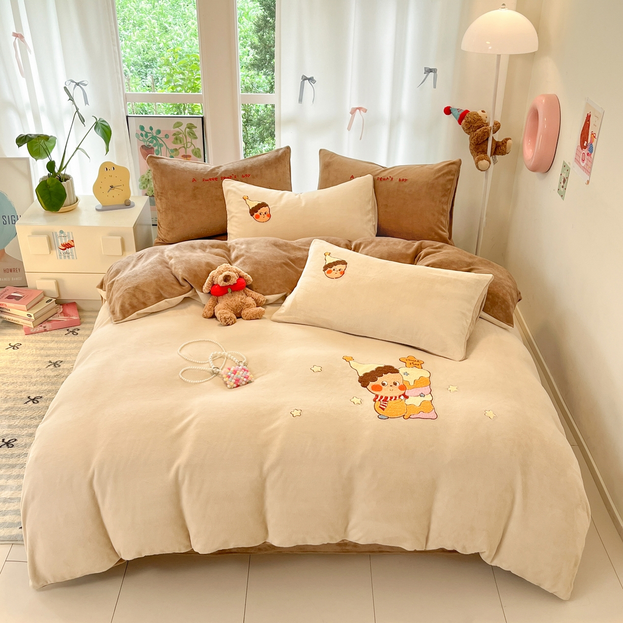 91家纺网 家纺一手货源 找家纺 如一 2025新款卡通毛巾绣系列牛奶绒四件套 星星派对