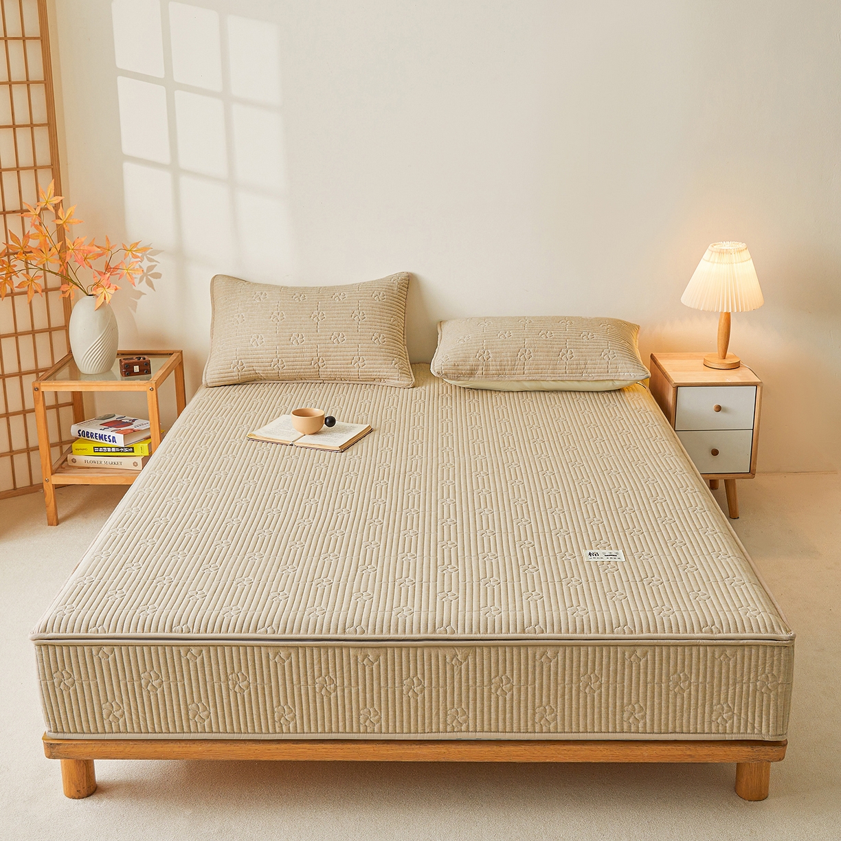 91家纺网 家纺一手货源 找家纺 伊人坊 2025新款全棉水洗棉六面全包床笠床垫保护套拉链床笠 小幸运-卡其