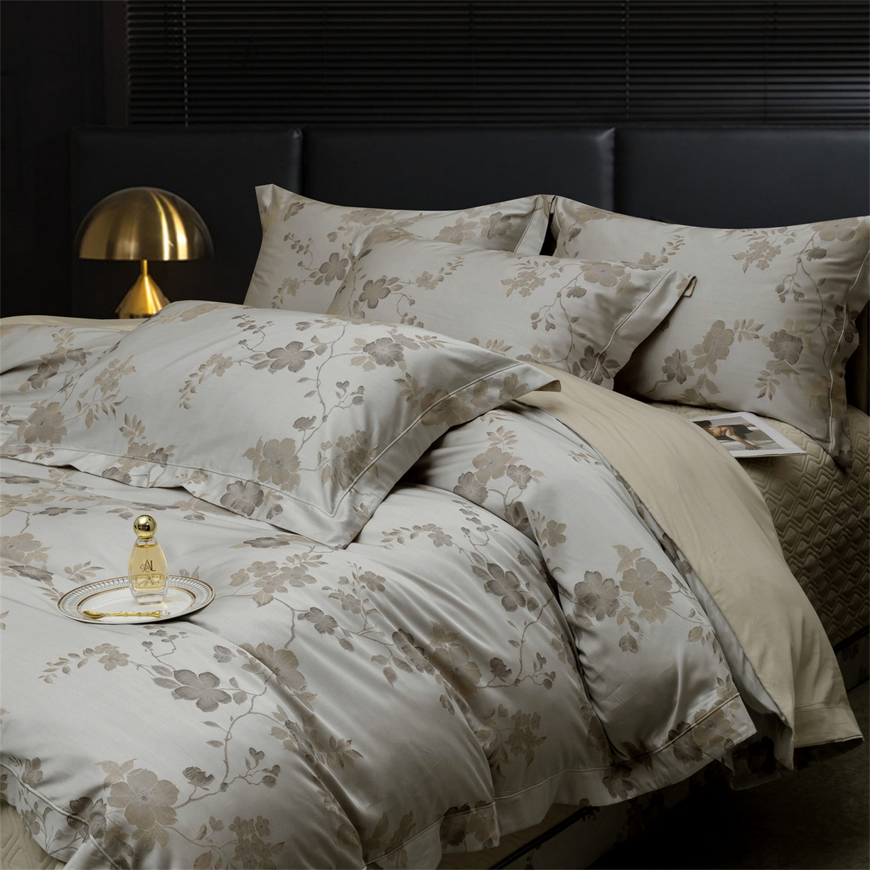 91家纺网 家纺一手货源 找家纺 OL家纺 2025新款天丝棉色织大提花四件套系列 绯色时空-棕