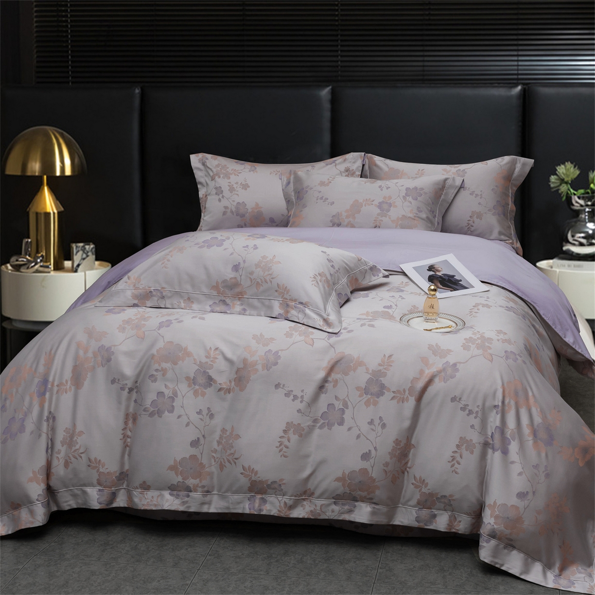 91家纺网 家纺一手货源 找家纺 OL家纺 2025新款天丝棉色织大提花四件套系列 绯色时空-紫