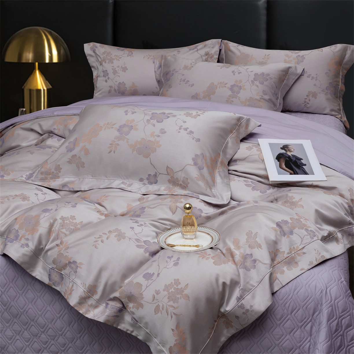 91家纺网 家纺一手货源 找家纺 OL家纺 2025新款天丝棉色织大提花四件套系列 绯色时空-紫