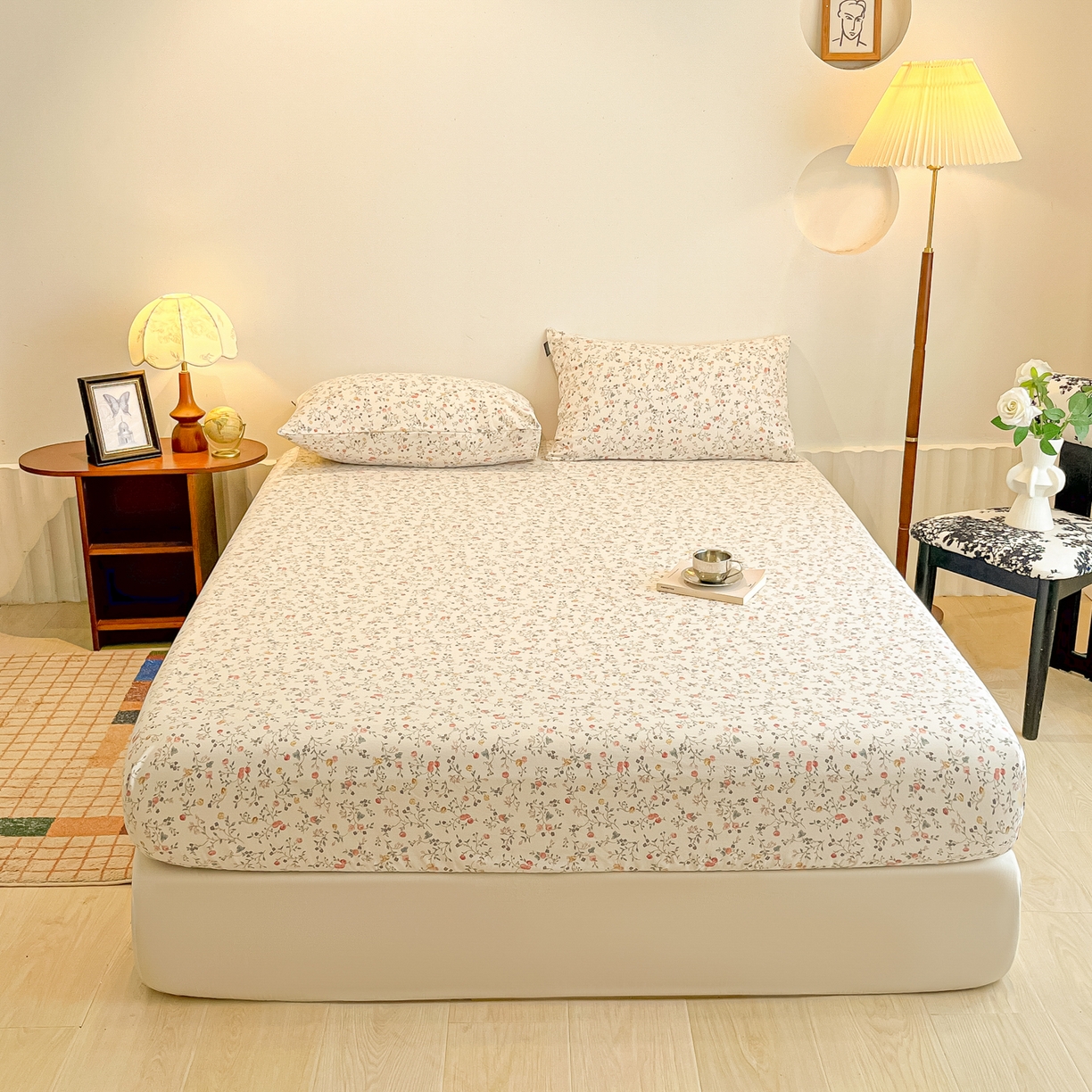 91家纺网 家纺一手货源 找家纺 多乐家纺 2025新款韩系花卉加厚舒柔棉印花单床笠 床笠三件套 玫瑰