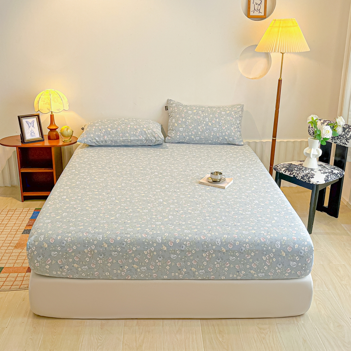 91家纺网 家纺一手货源 找家纺 多乐家纺 2025新款韩系花卉加厚舒柔棉印花单床笠 床笠三件套 繁花