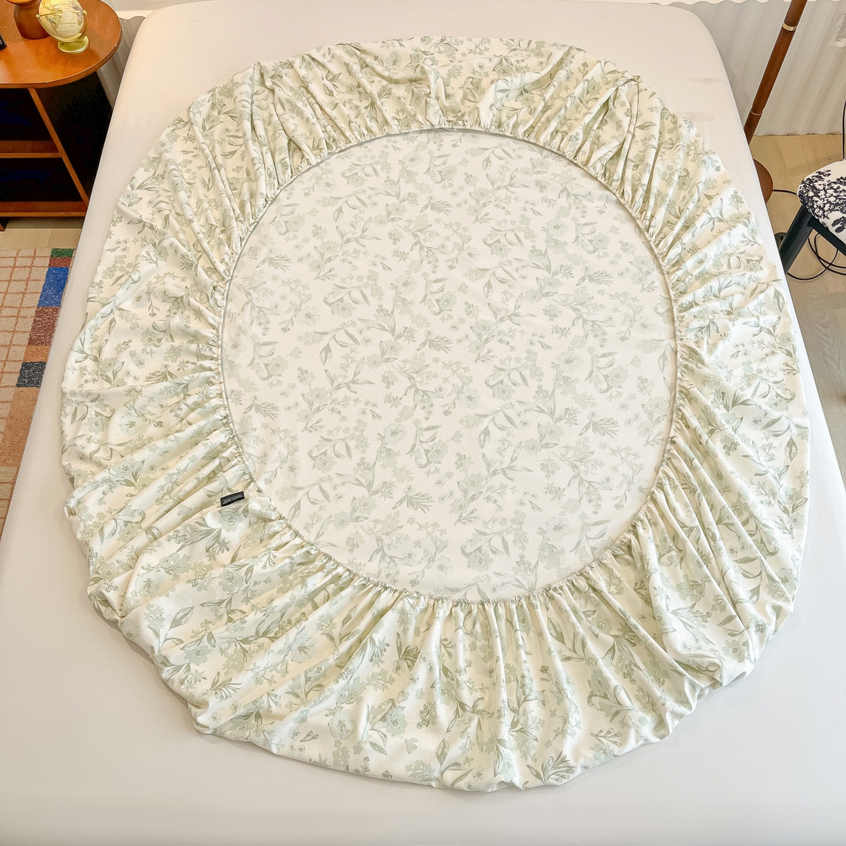 91家纺网 家纺一手货源 找家纺 多乐家纺 2025新款韩系花卉加厚舒柔棉印花单床笠 床笠三件套 茶颜悦色-绿