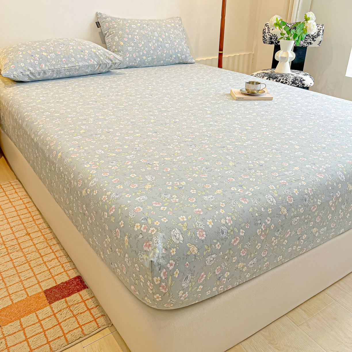 91家纺网 家纺一手货源 找家纺 多乐家纺 2025新款韩系花卉加厚舒柔棉印花单床笠 床笠三件套 繁花