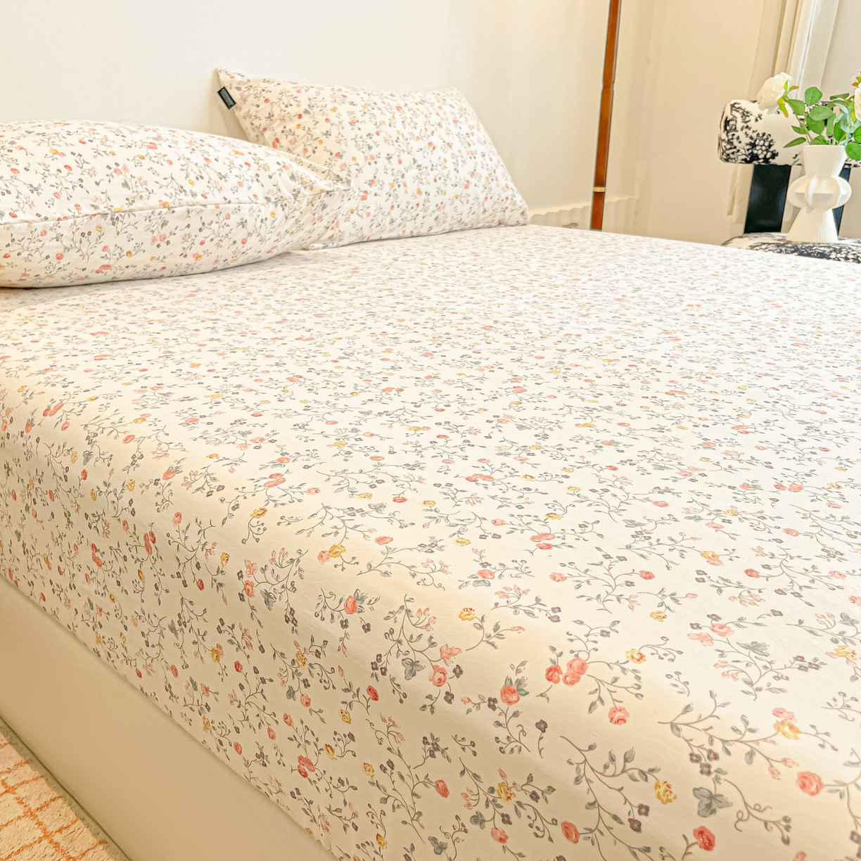 91家纺网 家纺一手货源 找家纺 多乐家纺 2025新款韩系花卉加厚舒柔棉印花单床笠 床笠三件套 玫瑰