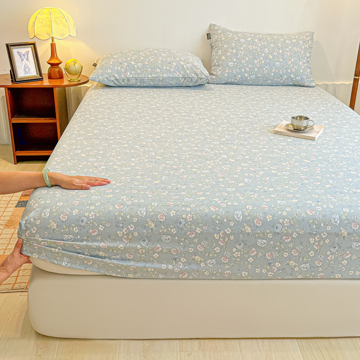 91家纺网 家纺一手货源 找家纺 多乐家纺 2025新款韩系花卉加厚舒柔棉印花单床笠 床笠三件套 繁花