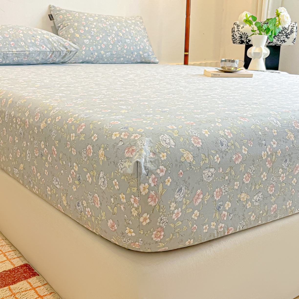 91家纺网 家纺一手货源 找家纺 多乐家纺 2025新款韩系花卉加厚舒柔棉印花单床笠 床笠三件套 繁花