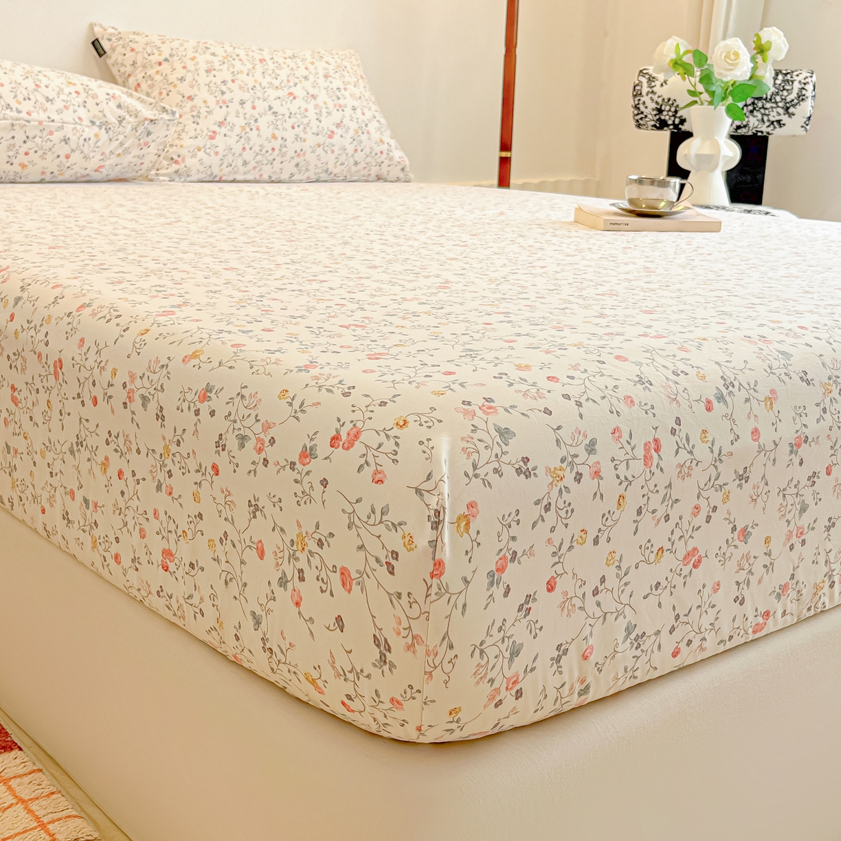 91家纺网 家纺一手货源 找家纺 多乐家纺 2025新款韩系花卉加厚舒柔棉印花单床笠 床笠三件套 玫瑰