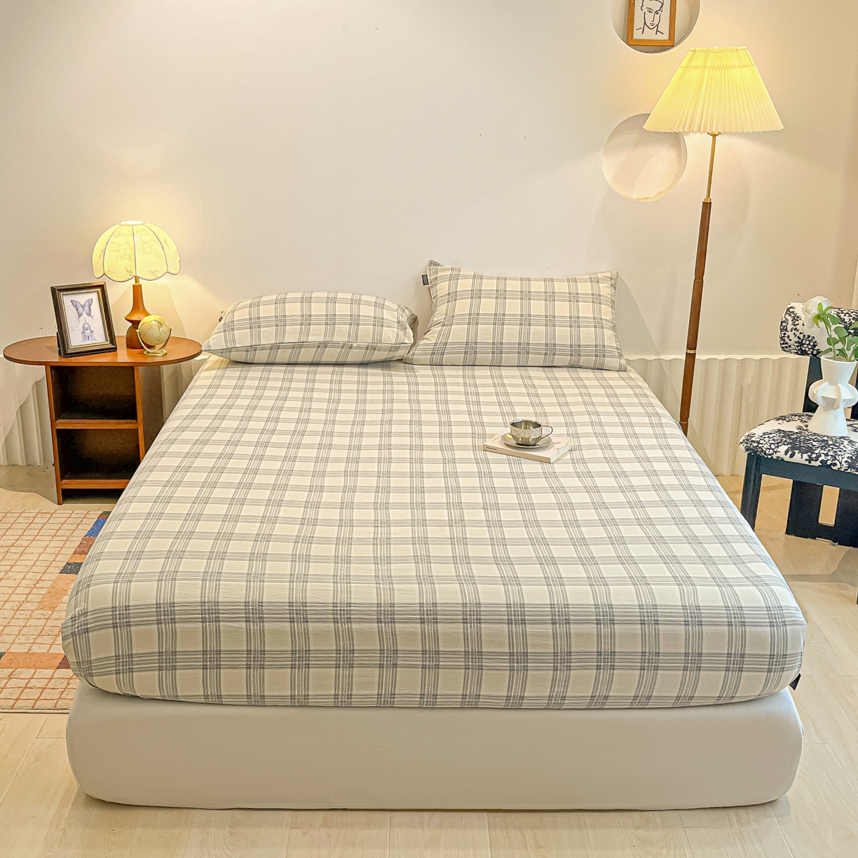 91家纺网 家纺一手货源 找家纺 多乐家纺 2025新款韩系花卉加厚舒柔棉印花单床笠 床笠三件套 山野灰