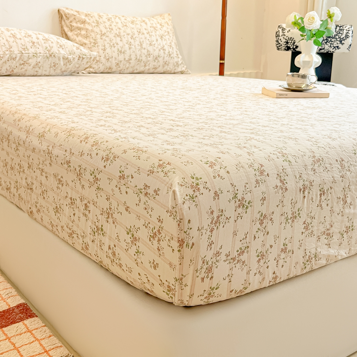 91家纺网 家纺一手货源 找家纺 多乐家纺 2025新款韩系花卉加厚舒柔棉印花单床笠 床笠三件套 春日